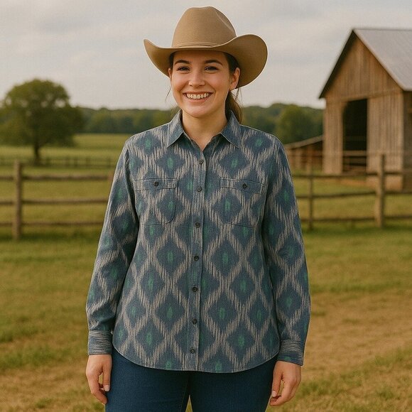 Ariat REAL Women Billie Jean Shirt Size XXL Western Aztec Ikat Farm Rodeo Ranch - Picture 3 of 10